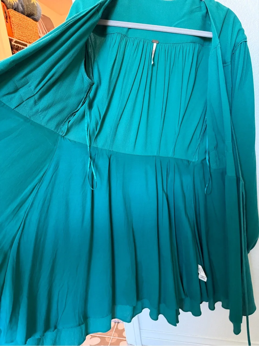 Free People Teal Green Long Sleeve Wrap Mini Dress